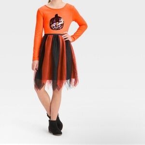 Cat & Jack Girls Long Sleeve Flip Sequin Pumpkin Halloween Dress Medium 8